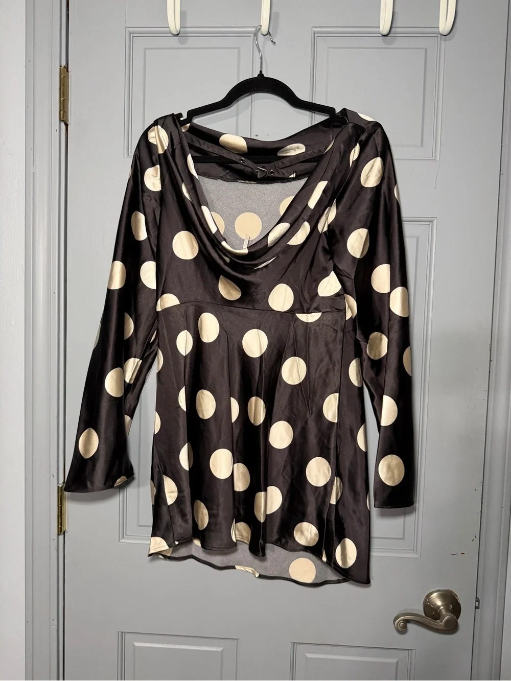 Flawed Free People Tigre Printed Mini Dress Black Dress with Cream Polka Dots